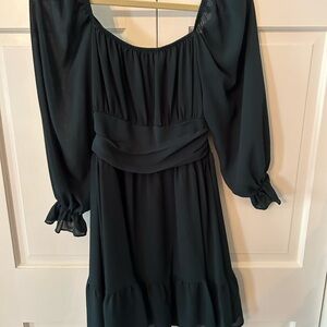 Green Pleated Long Sleeve Cocktail Dress